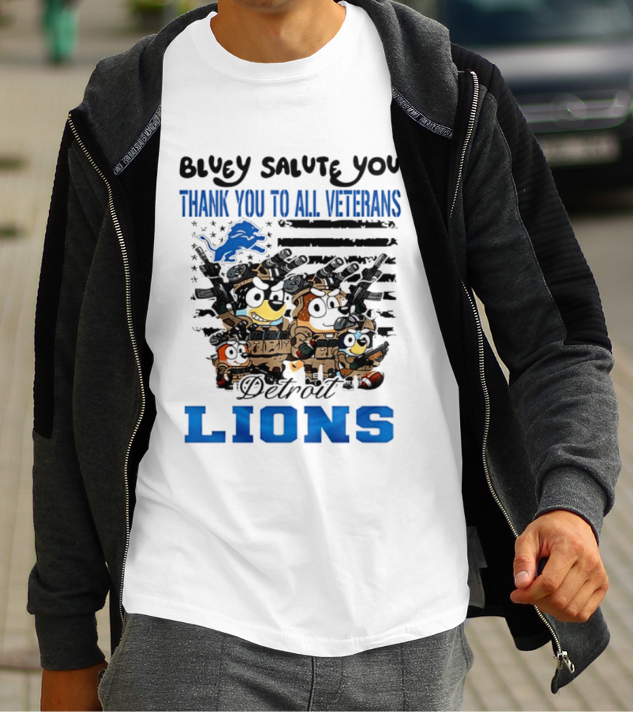 Bluey Salute You Thank You To All Veterans Detroit Lions T-Shirt
