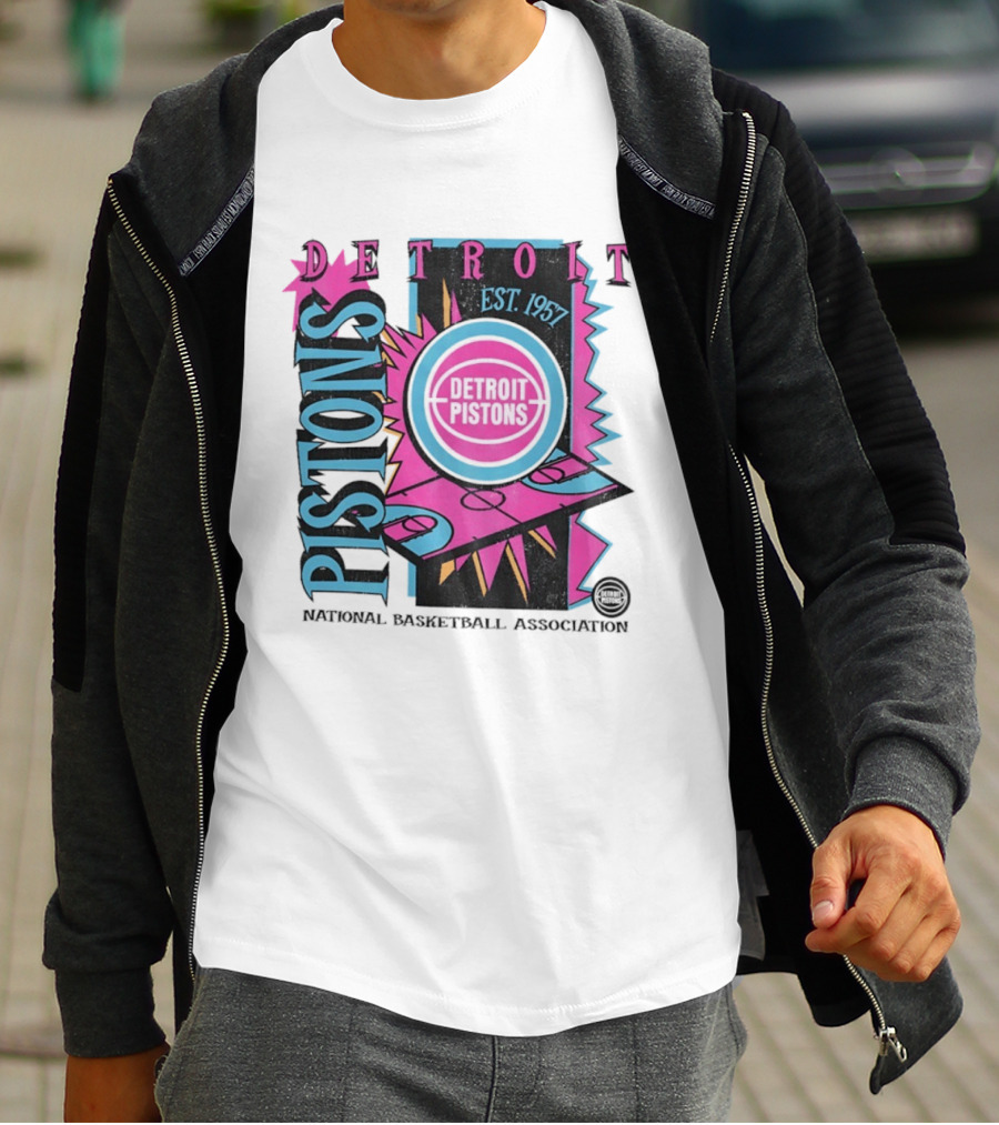 Detroit Pistons 1957 Est. Neon National Basketball Association Court T-Shirt