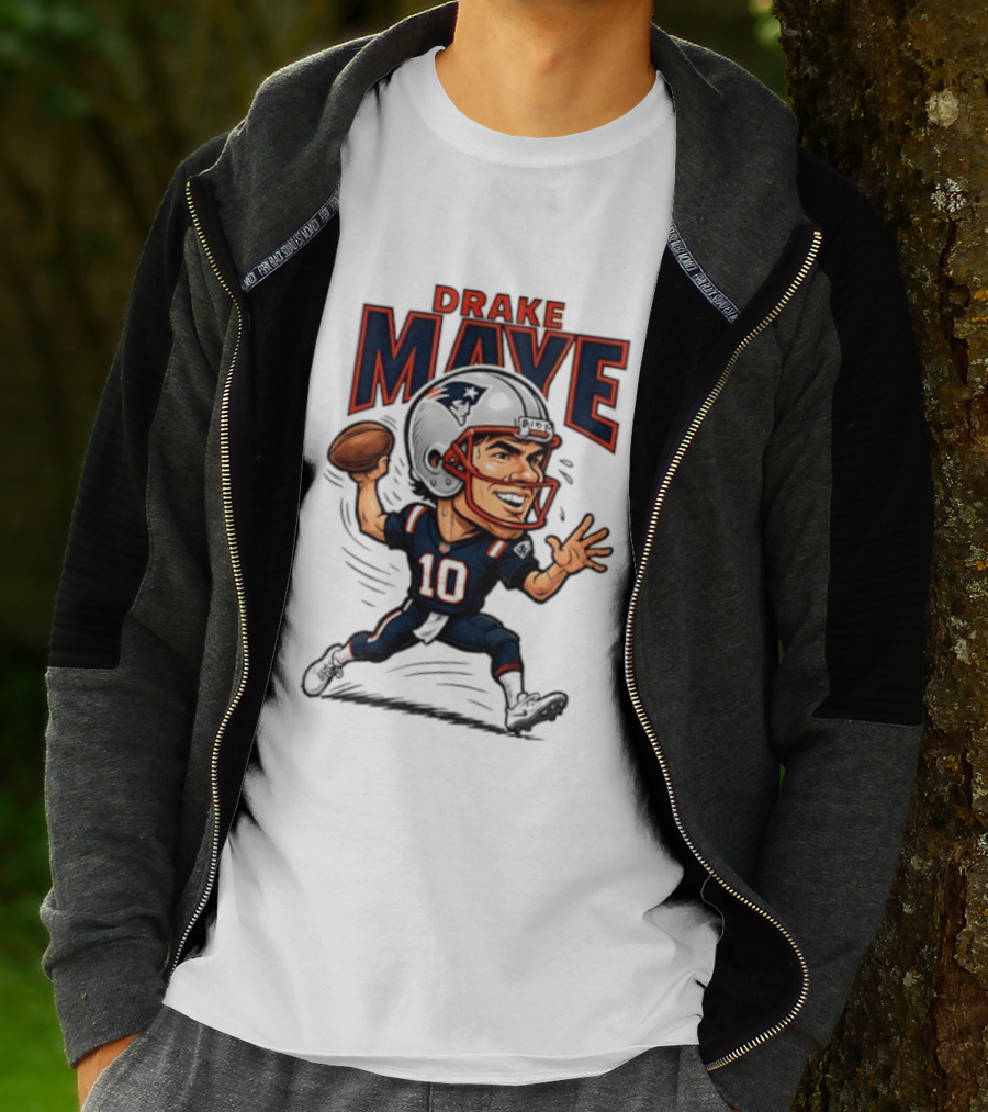 Drake Maye Football Caricature 10 Quarterback T-Shirt