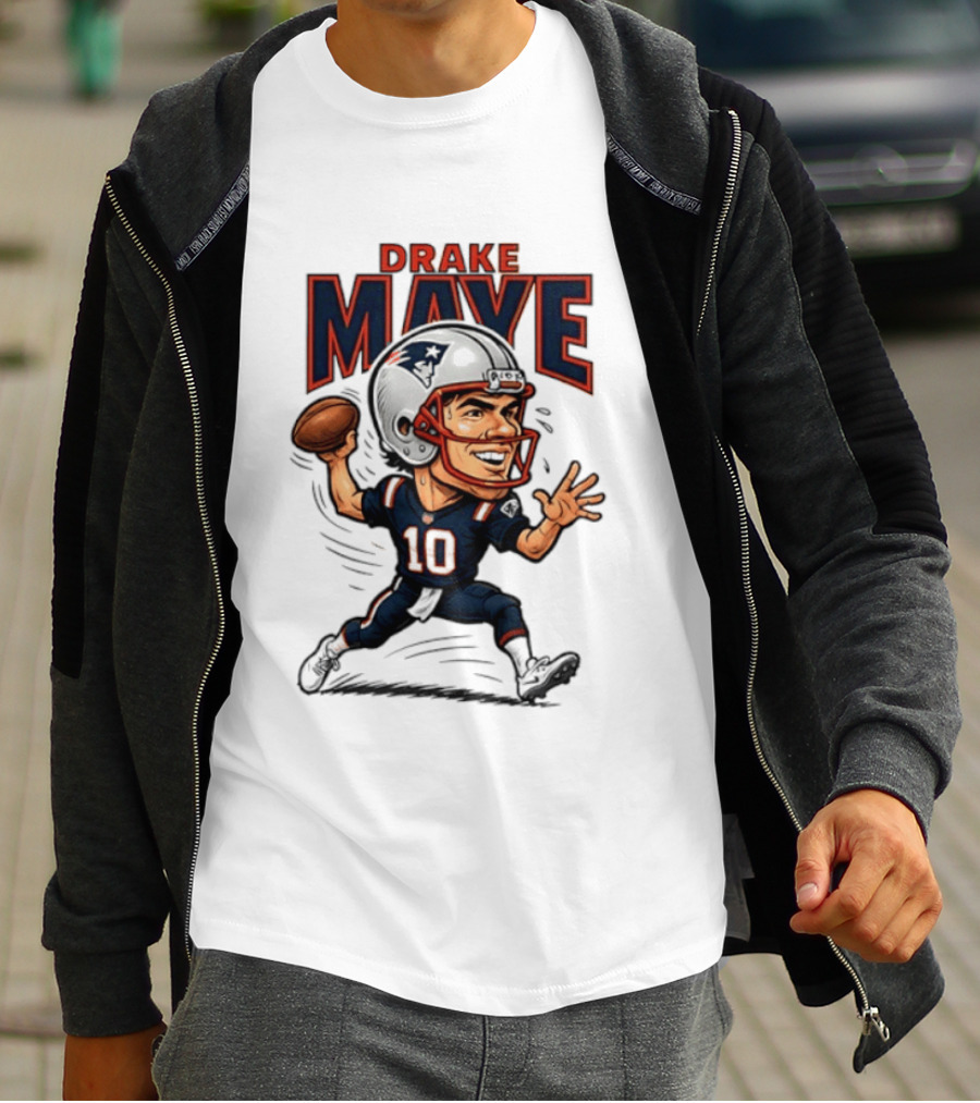 Drake Maye Football Caricature 10 Quarterback T-Shirt