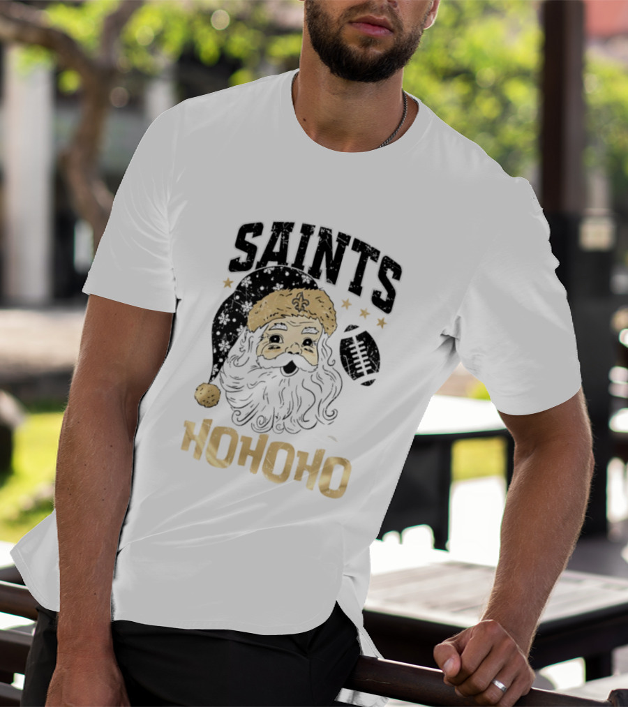 New Orleans Saints Santa Claus Ho Ho Ho Merry Christmas Football T-Shirt
