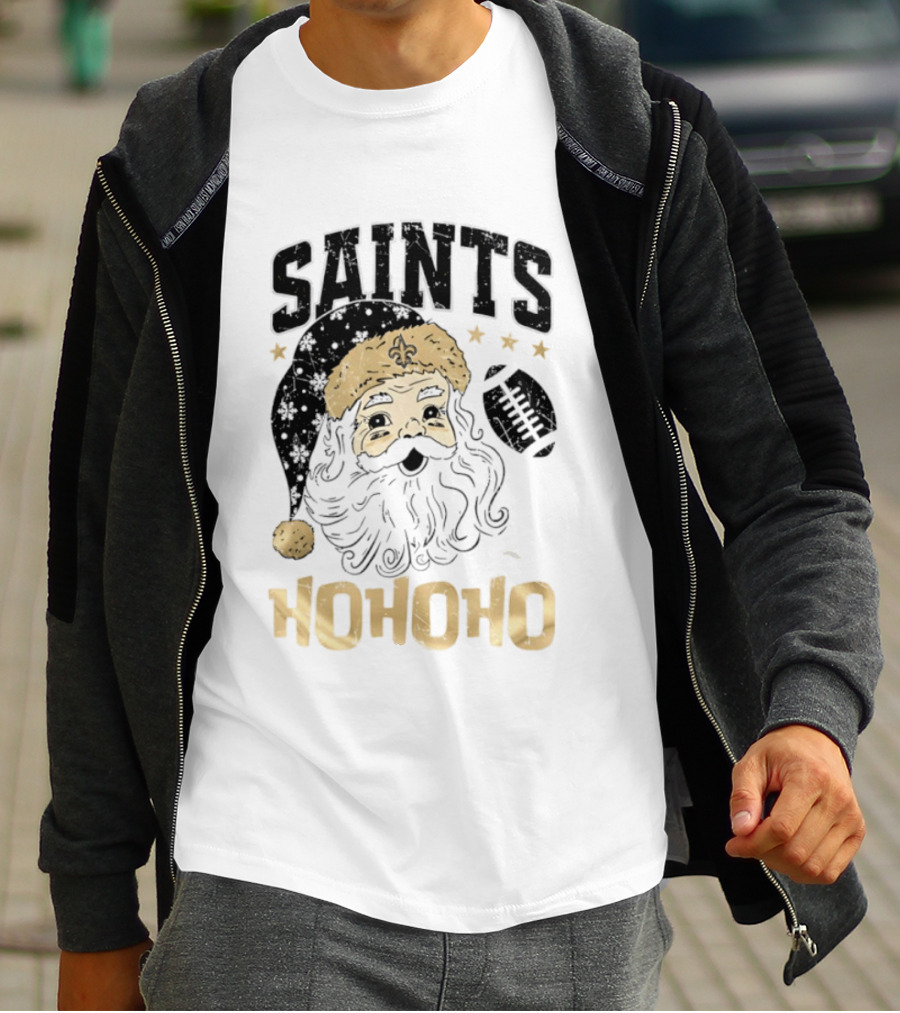New Orleans Saints Santa Claus Ho Ho Ho Merry Christmas Football T-Shirt