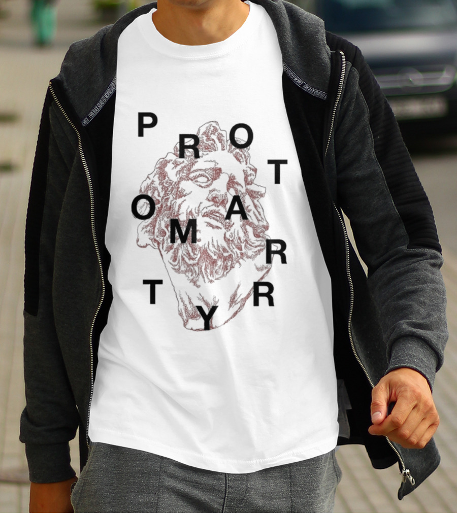 Protomartyr Artistic Statue Motif With Text Overlay T-Shirt