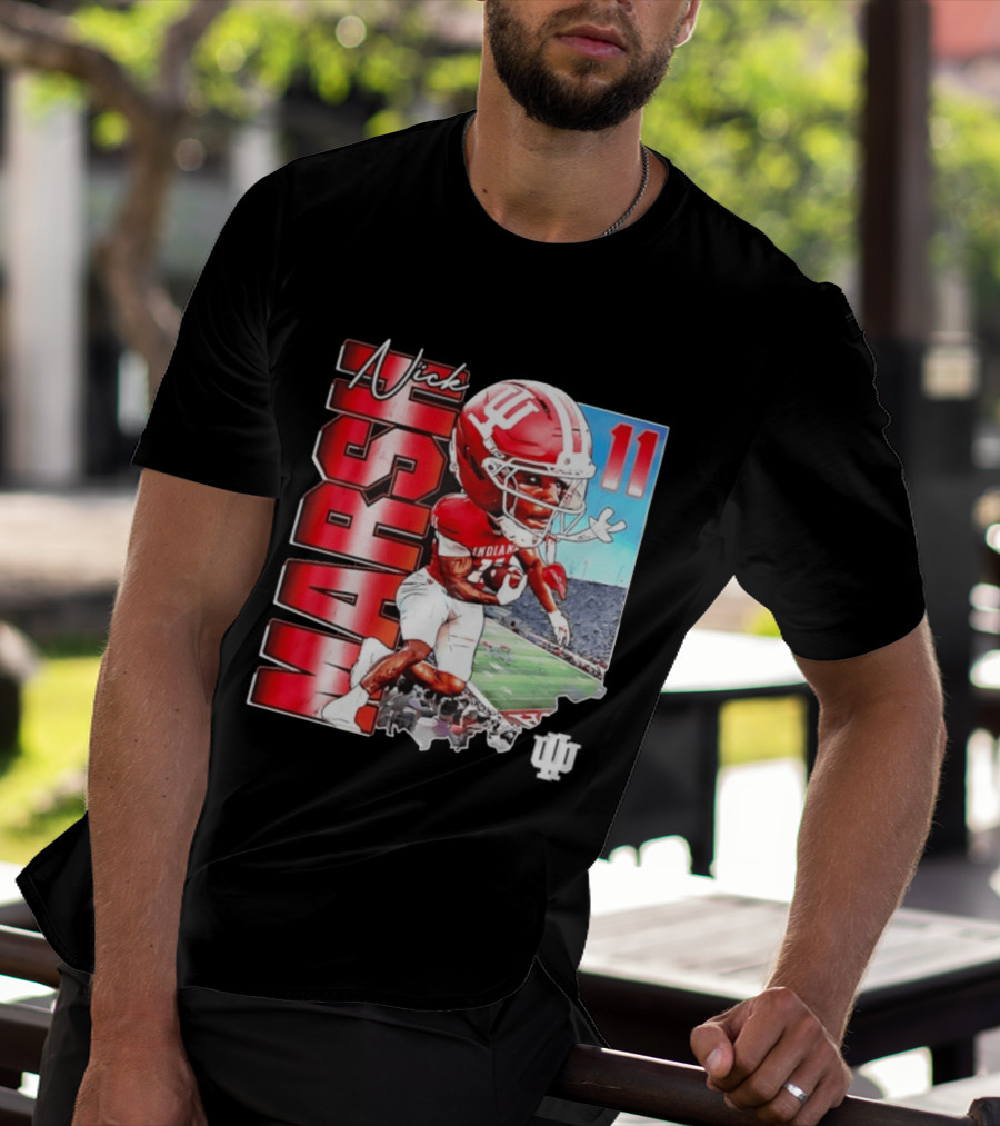 Nick Marsh Indiana Hoosiers Football Caricature 11 Stadium Scene T-Shirt