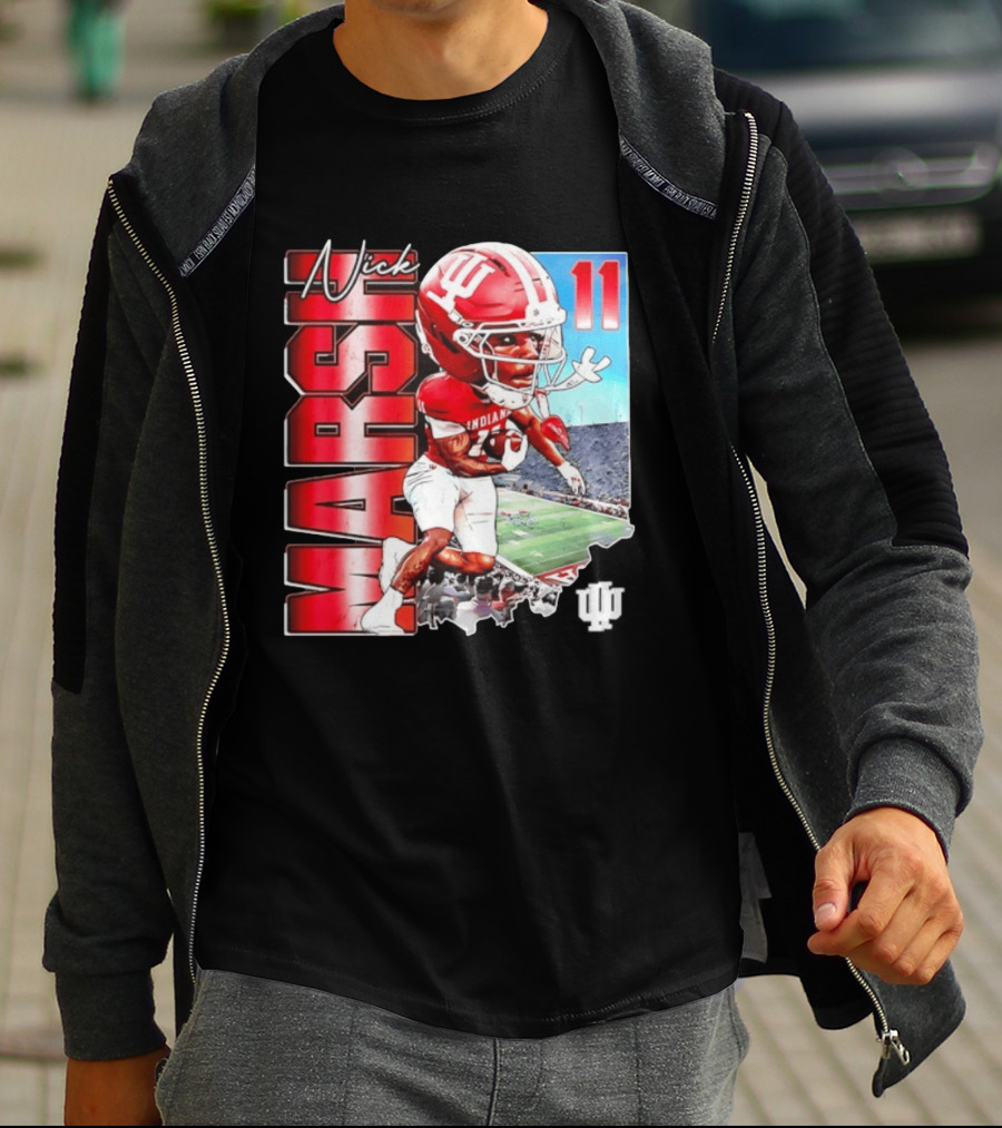 Nick Marsh Indiana Hoosiers Football Caricature 11 Stadium Scene T-Shirt