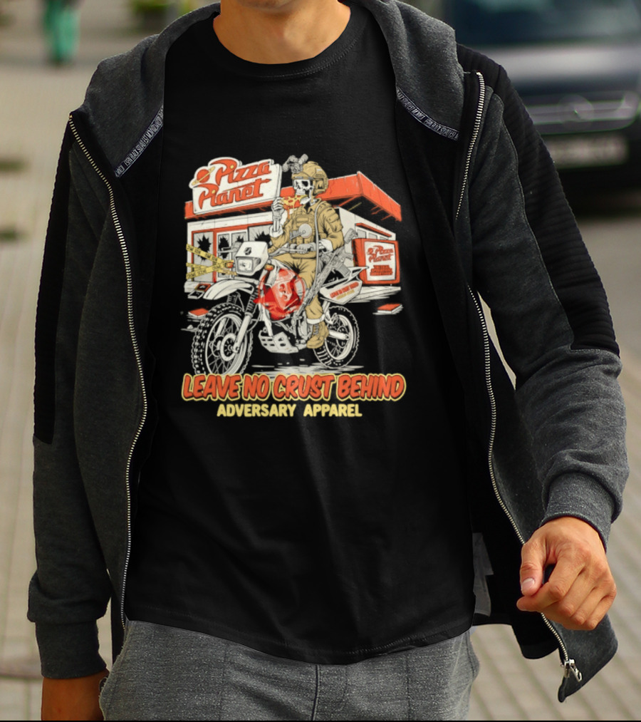 Pizza Planet Tactical Operations Department Funny Motorcycle Leave No Crust Behind T-Shirt