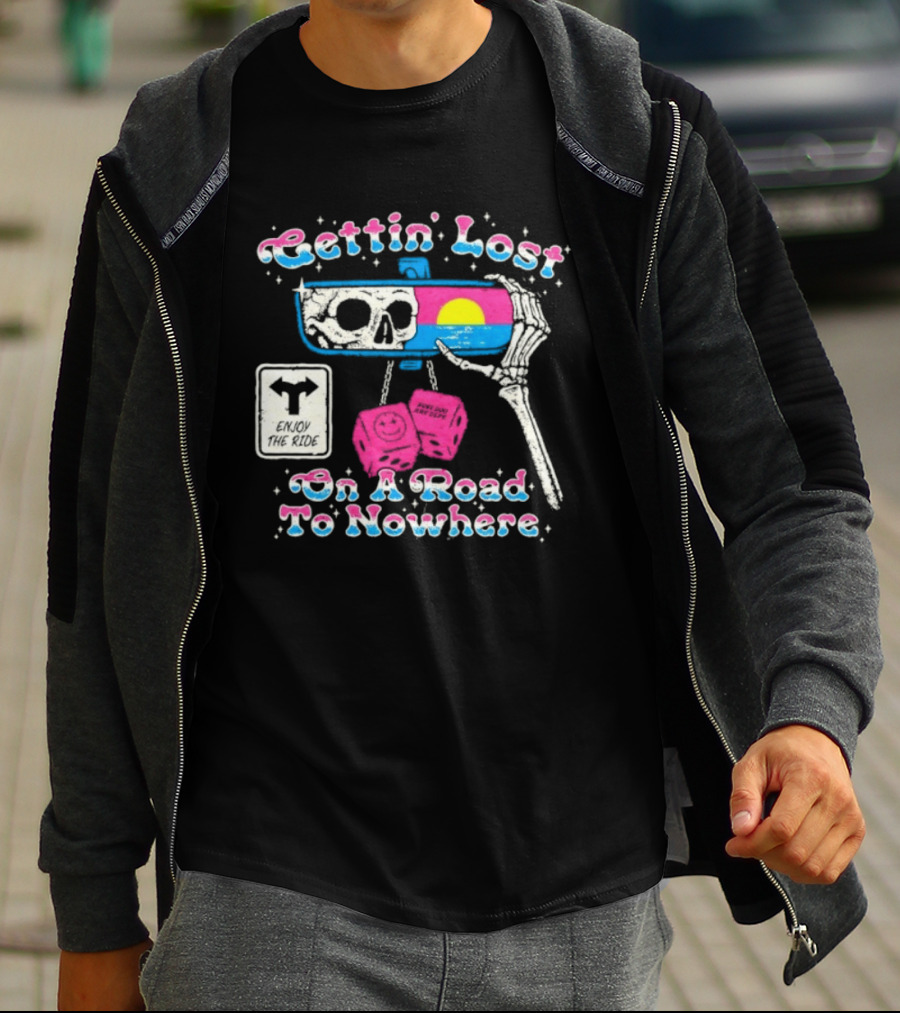 Gettin' Lost On A Road To Nowhere Skeleton Sunset Boss Dog Dept T-Shirt