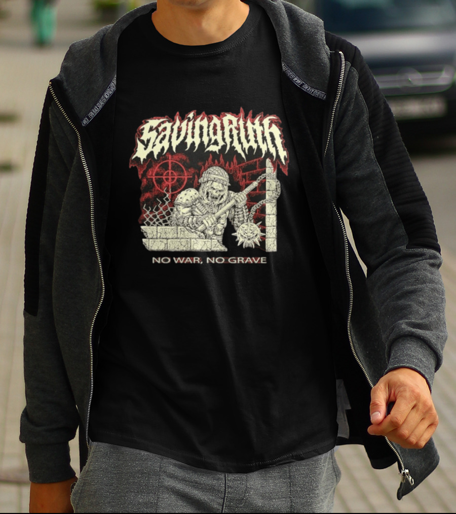 Saving Ruin No War No Grave Death Metal Medieval Warrior Skeleton T-Shirt