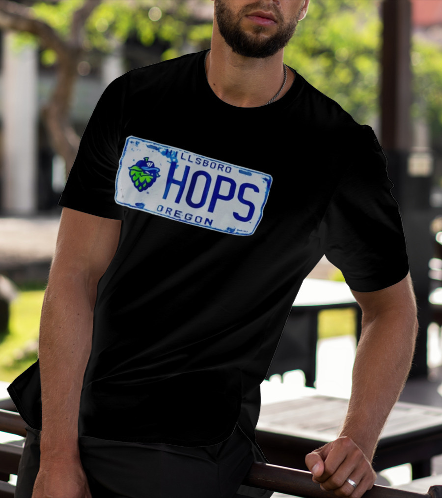 Hillsboro Hops Oregon License Plate Style With Hop Cone T-Shirt