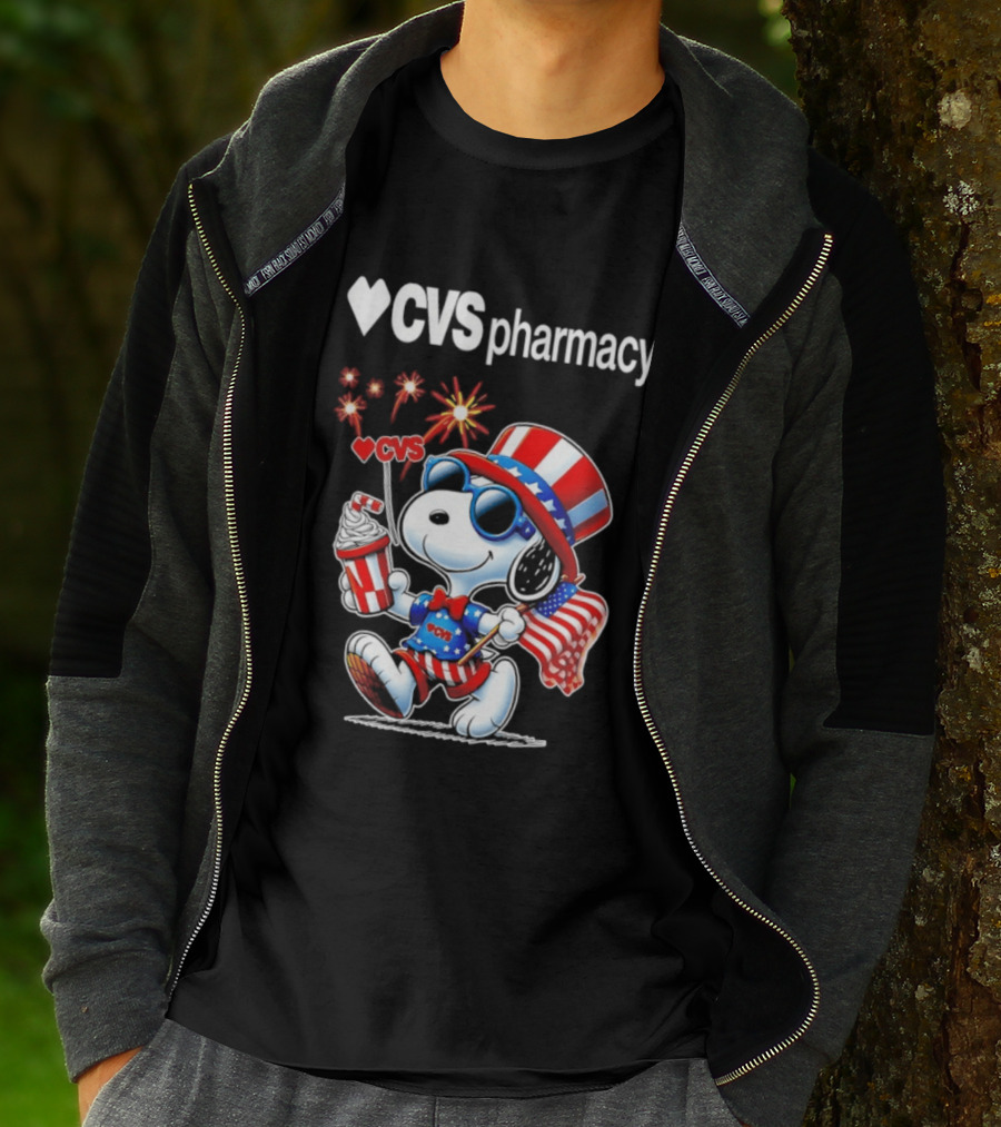 Snoopy CVS Pharmacy America 1776 2026 250th Anniversary Celebration With Fireworks And Flag T-Shirt