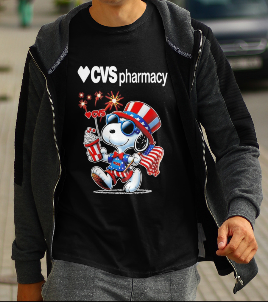 Snoopy CVS Pharmacy America 1776 2026 250th Anniversary Celebration With Fireworks And Flag T-Shirt