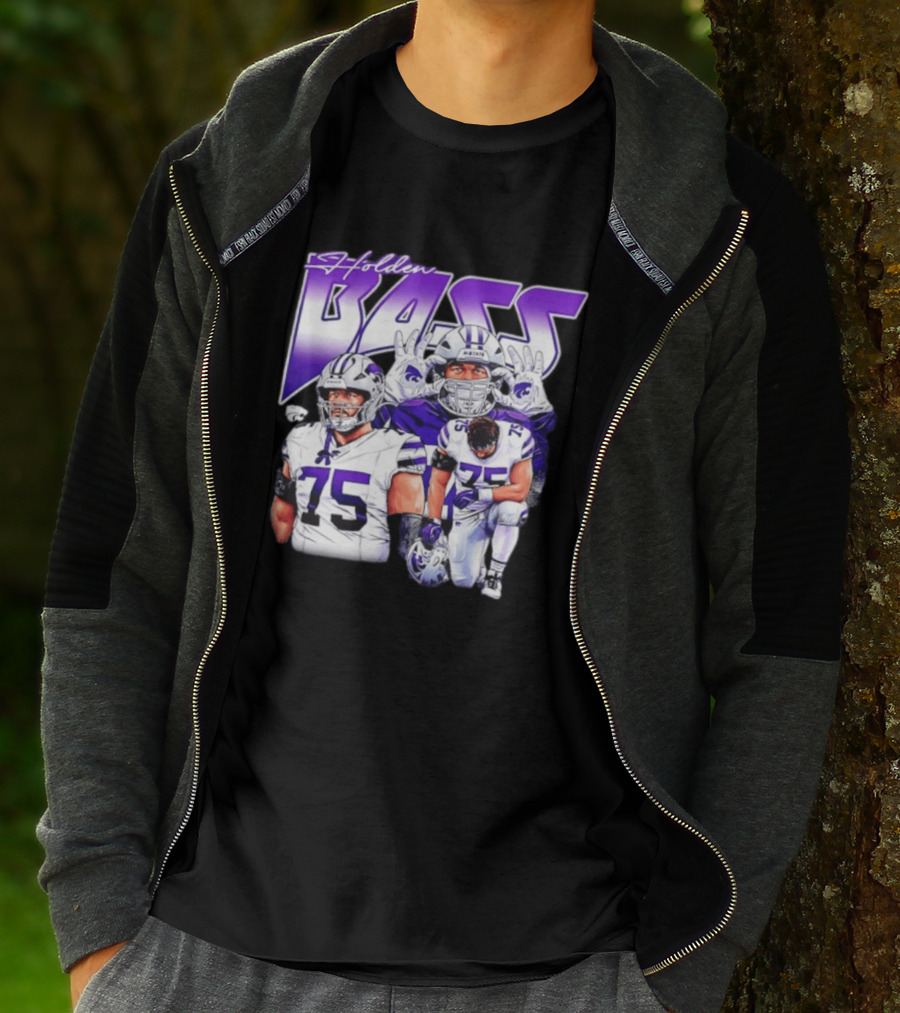 Holden Bass 75 Kansas State Wildcats NCAA Football Player T-Shirt