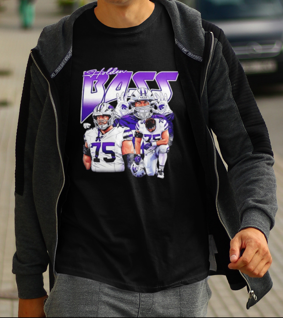 Holden Bass 75 Kansas State Wildcats NCAA Football Player T-Shirt