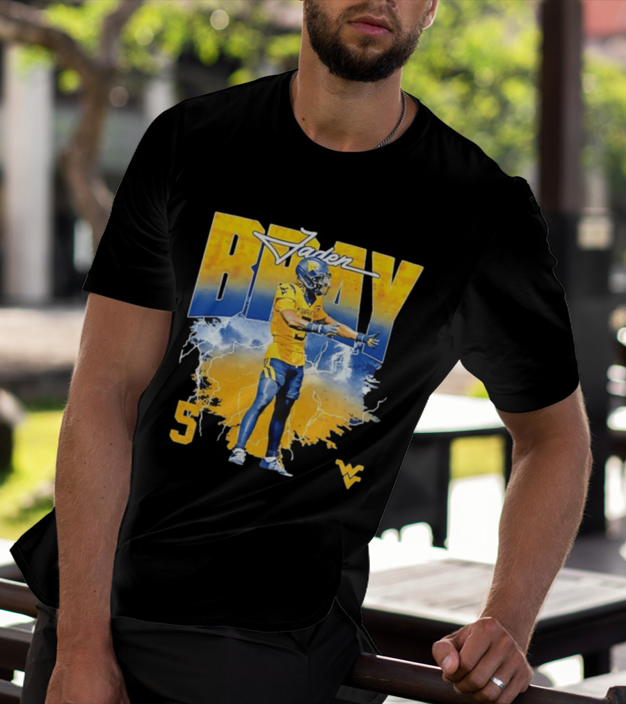 Jaden Bray 5 West Virginia Football NCAA Player WVU Mountaineers T-Shirt