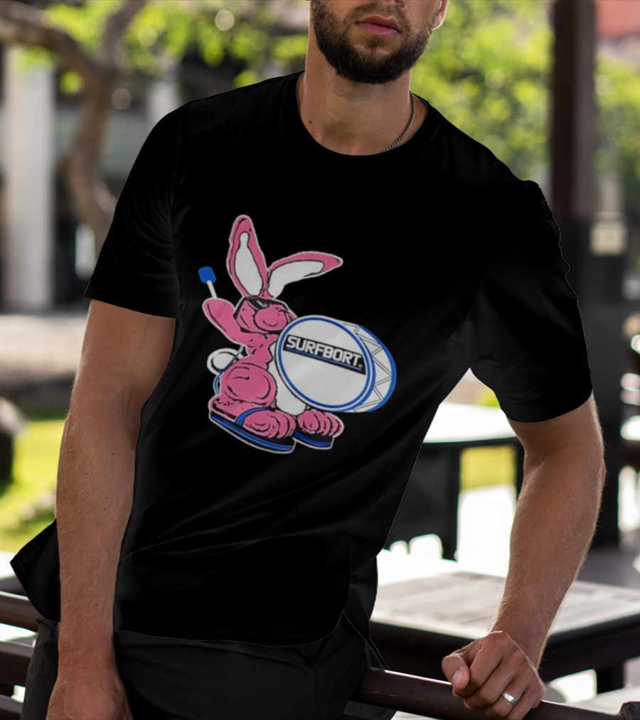 Surfbort Pink Bunny Drummer With Drumsticks And Bass Drum T-Shirt