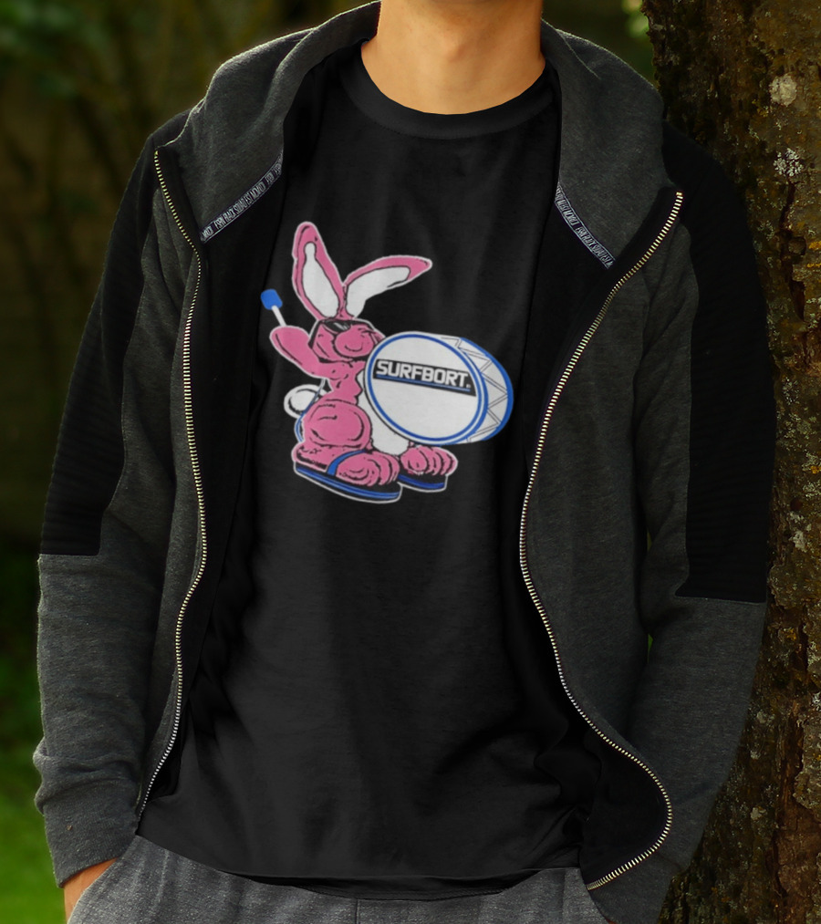 Surfbort Pink Bunny Drummer With Drumsticks And Bass Drum T-Shirt