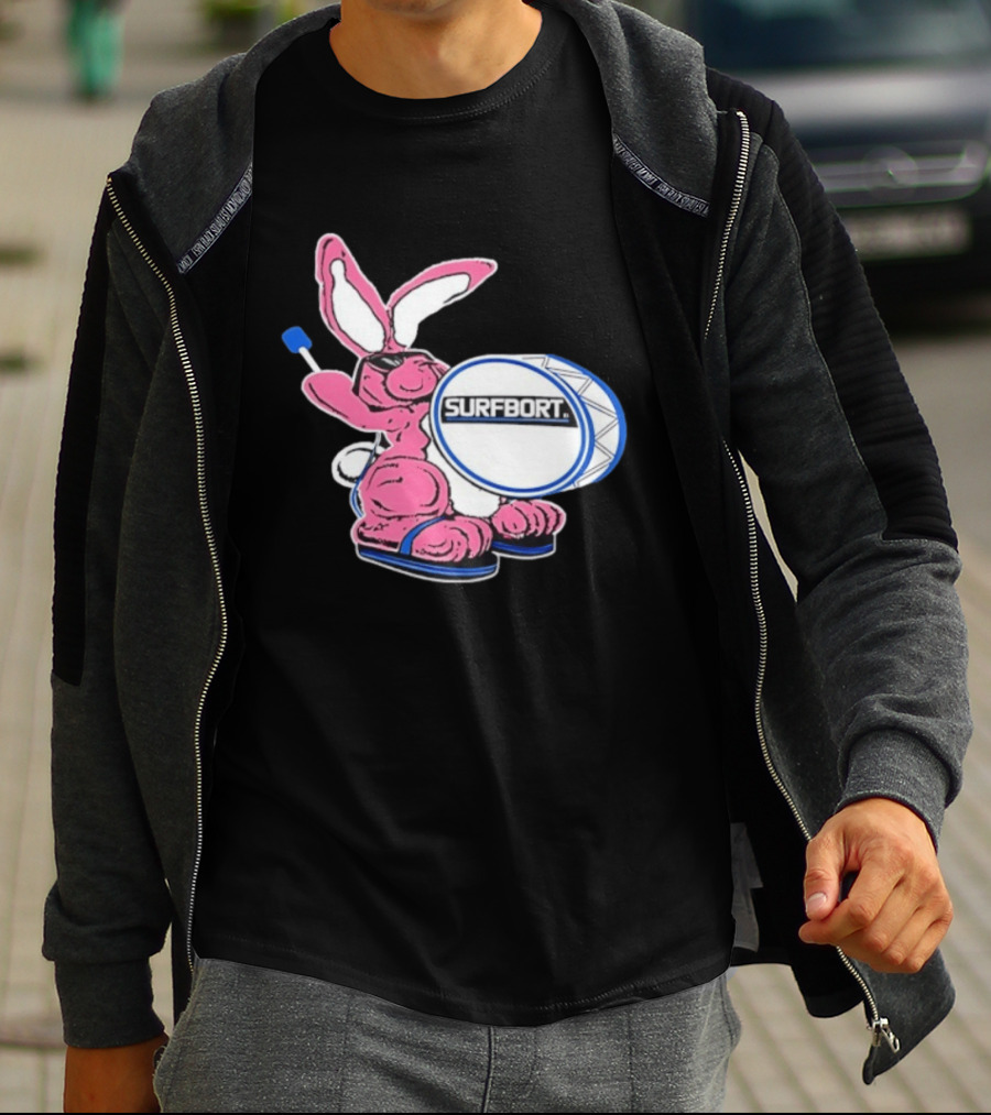 Surfbort Pink Bunny Drummer With Drumsticks And Bass Drum T-Shirt