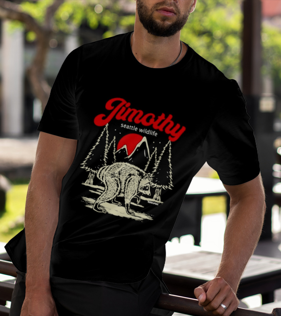 Jimothy Seattle Wildlife Raccoon Forest Moon Scene T-Shirt