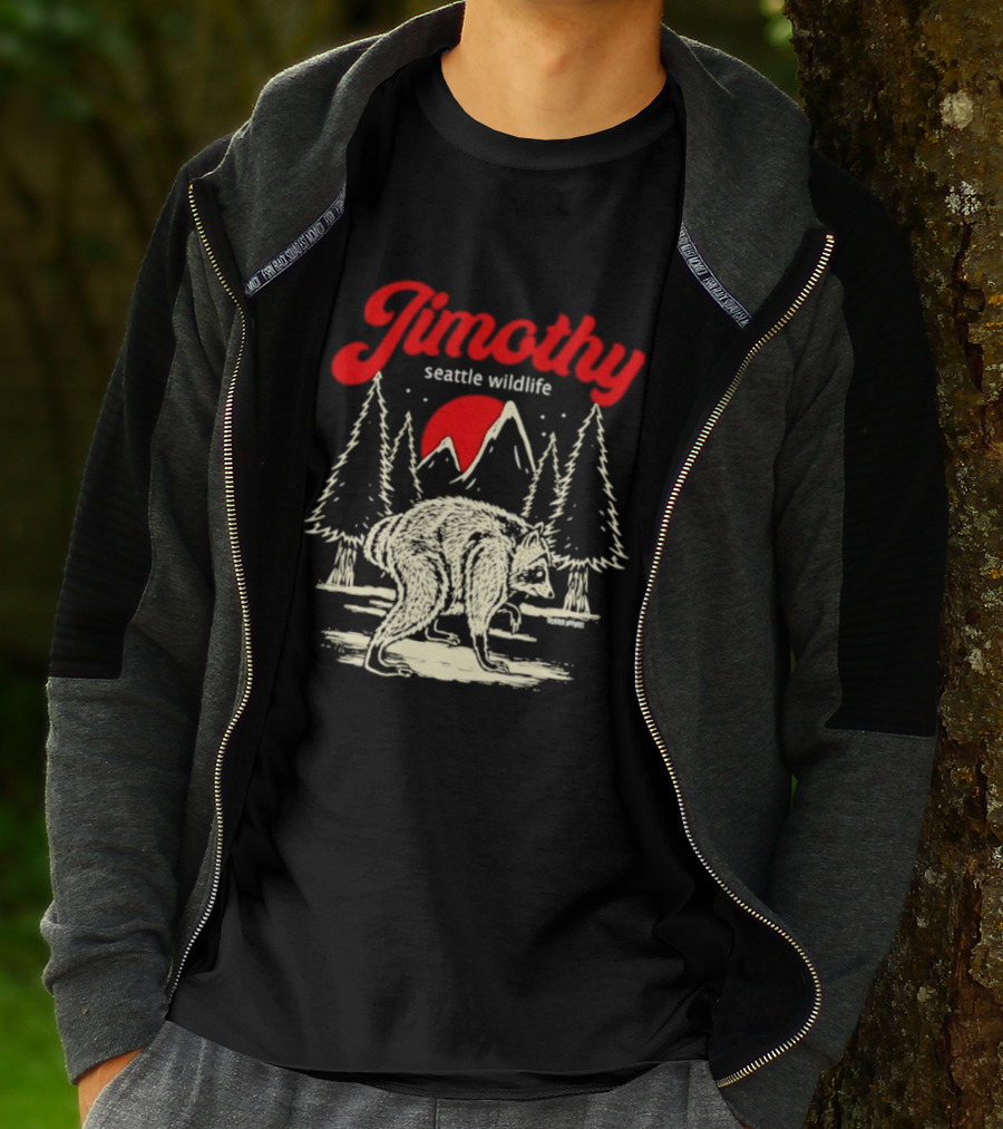 Jimothy Seattle Wildlife Raccoon Forest Moon Scene T-Shirt