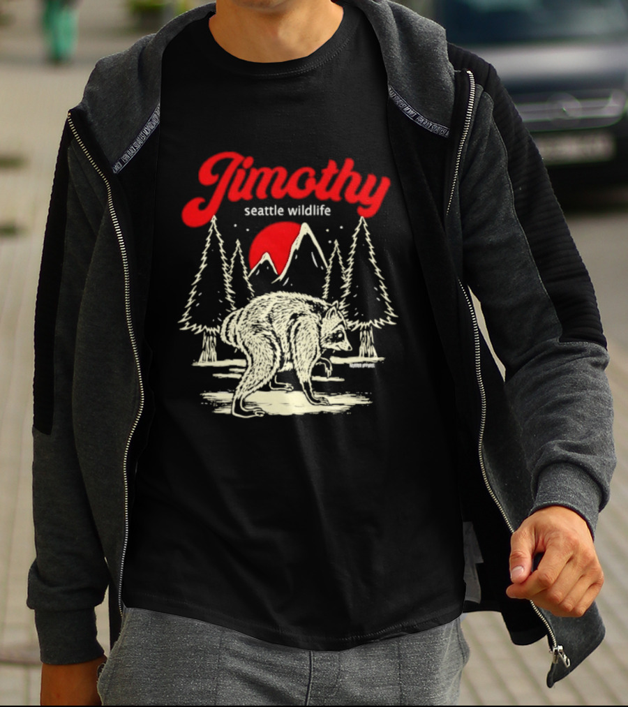 Jimothy Seattle Wildlife Raccoon Forest Moon Scene T-Shirt
