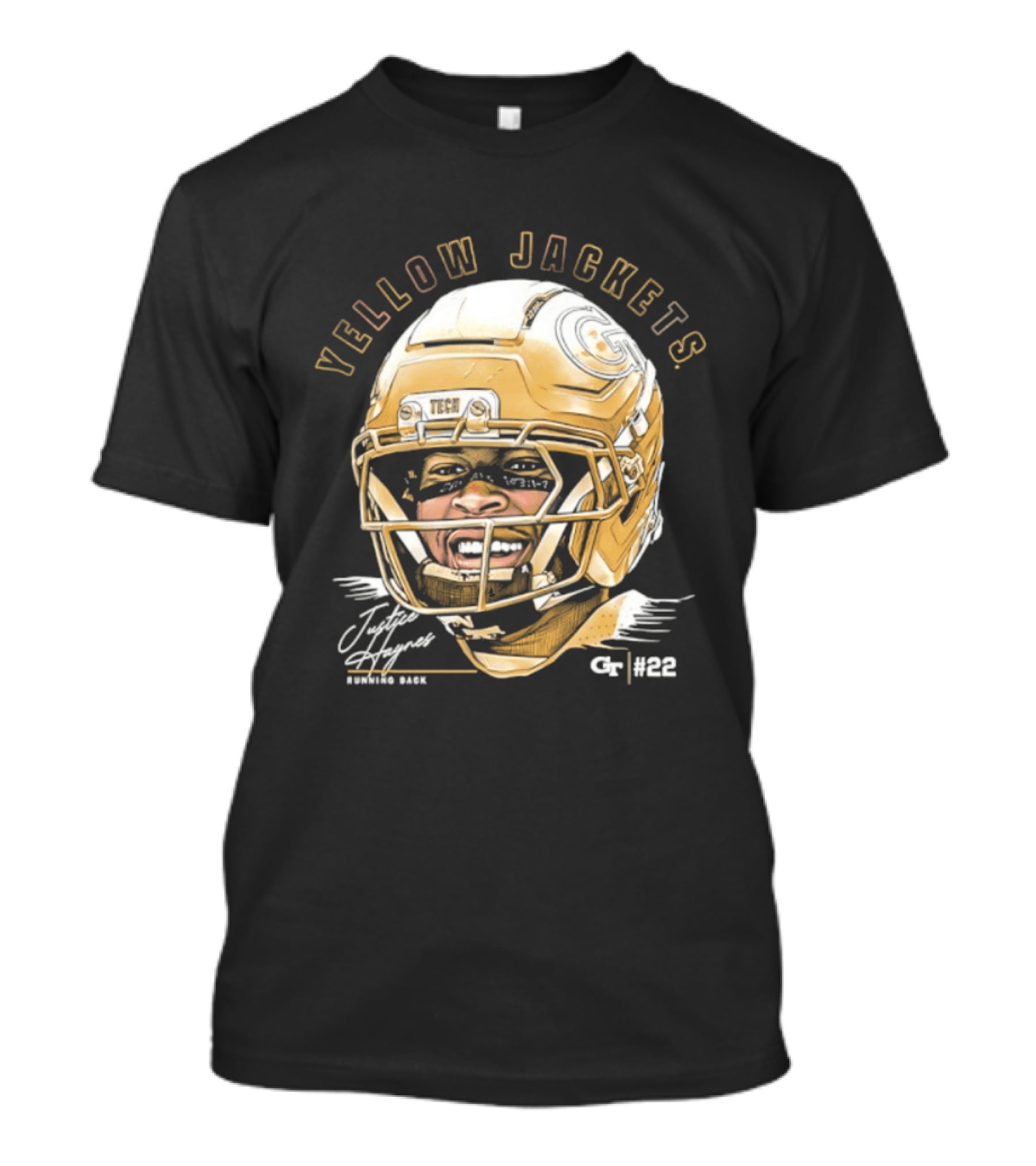 Georgia Tech Yellow Jackets Justice Haynes Running Back 22 Football T-Shirt