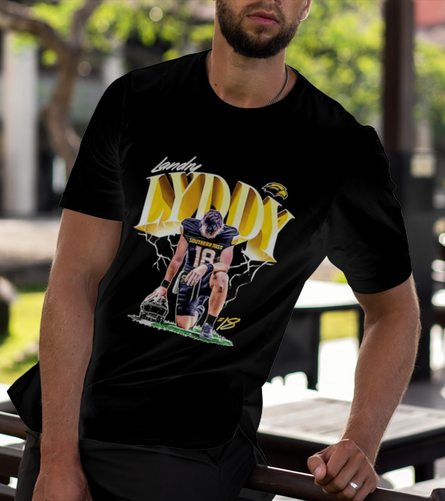 Landry Lyddy 18 Southern Miss Golden Eagles NCAA Football Player Lightning Kneeling Pose T-Shirt