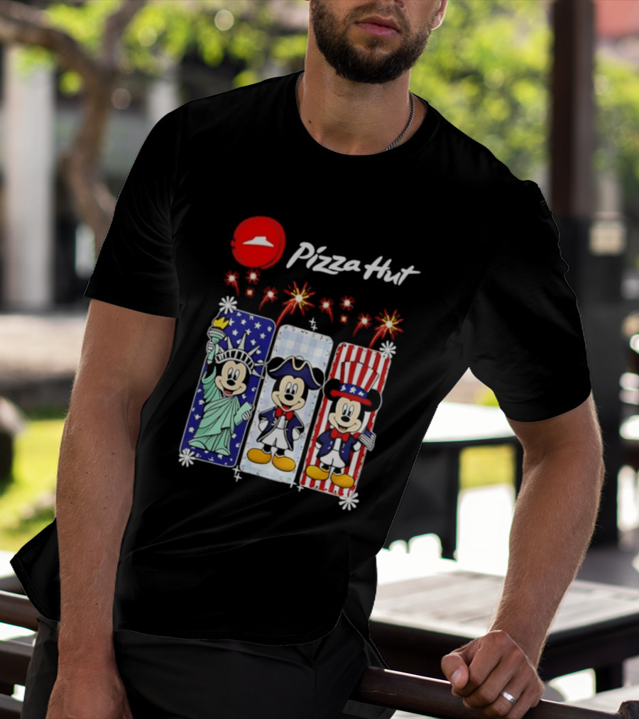 Mickey Mouse Pizza Hut America 250th Anniversary Celebration Statue Of Liberty Uncle Sam Patriotic T-Shirt