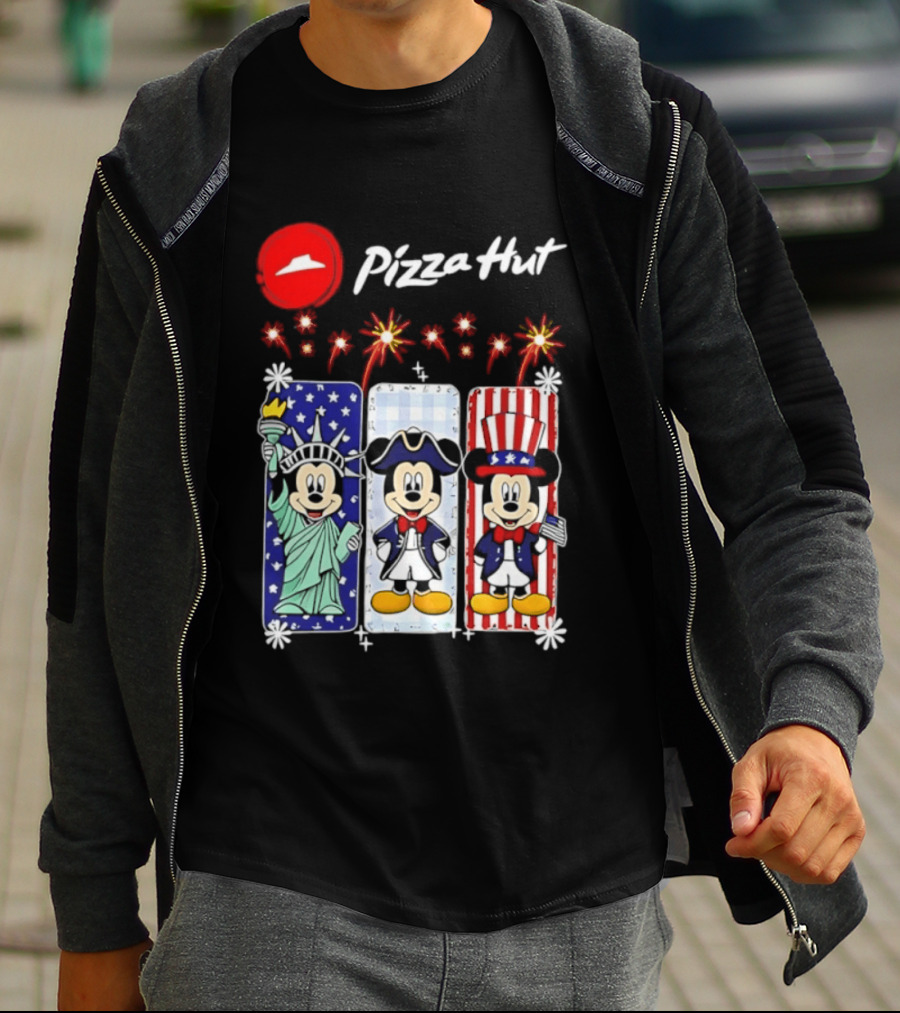 Mickey Mouse Pizza Hut America 250th Anniversary Celebration Statue Of Liberty Uncle Sam Patriotic T-Shirt