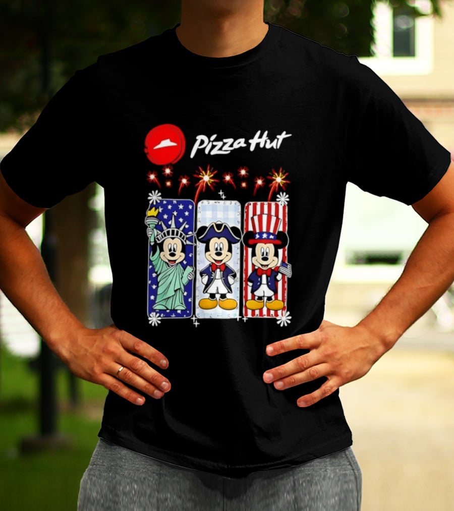 Mickey Mouse Pizza Hut America 250th Anniversary Celebration Statue Of Liberty Uncle Sam Patriotic T-Shirt