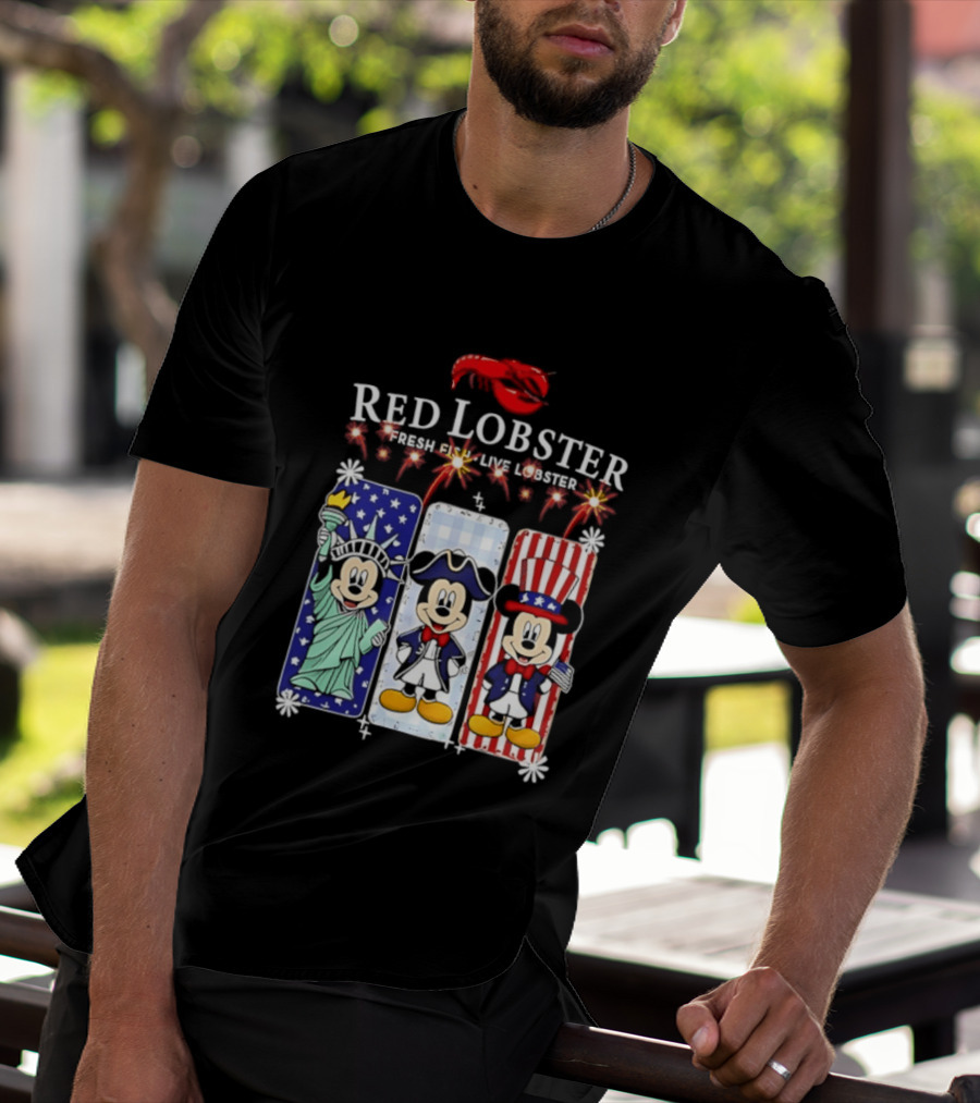 Red Lobster Mickey Mouse America 250th Anniversary Celebration Liberty George Washington Uncle Sam T-Shirt