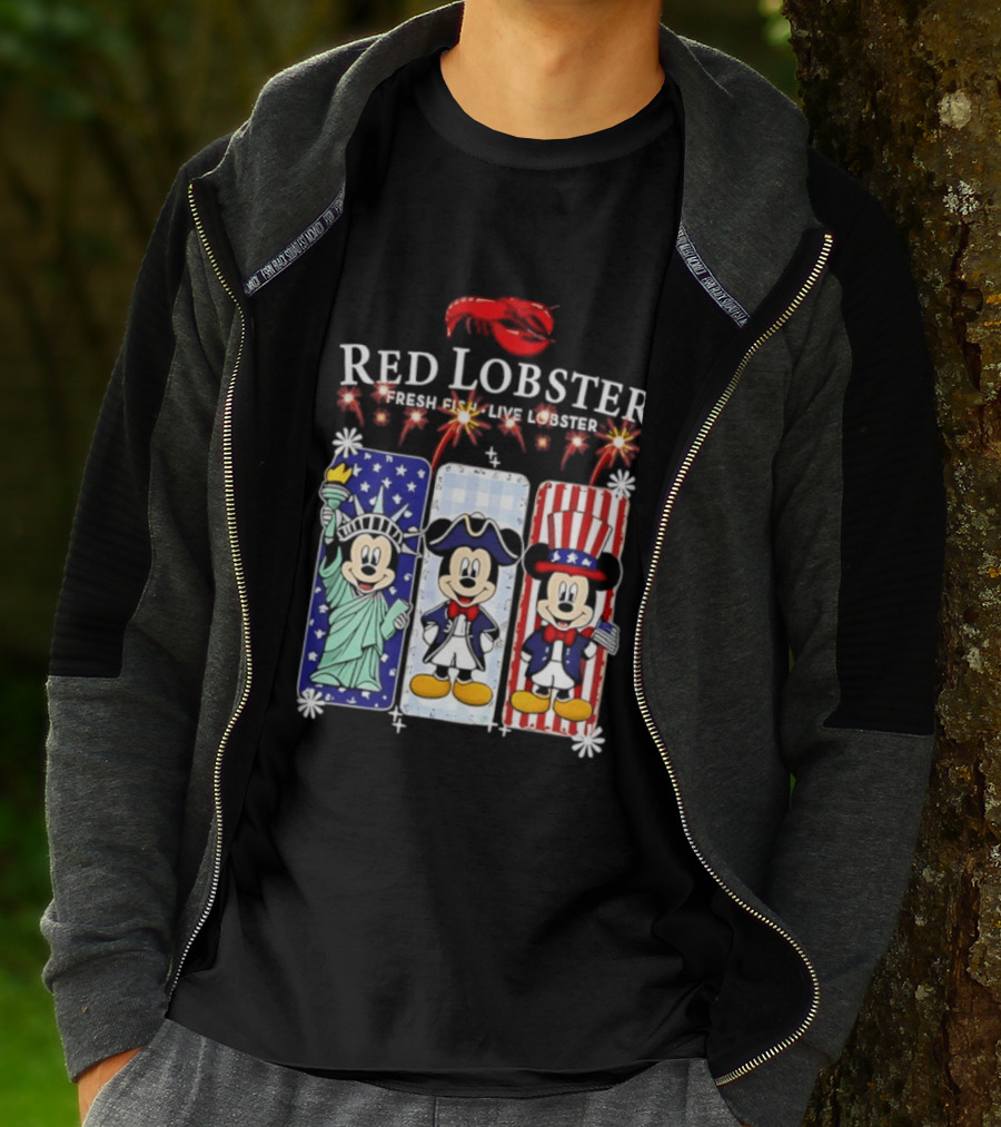Red Lobster Mickey Mouse America 250th Anniversary Celebration Liberty George Washington Uncle Sam T-Shirt