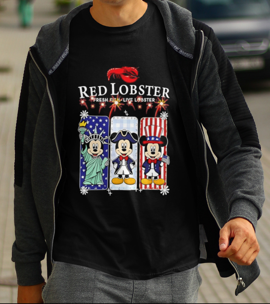 Red Lobster Mickey Mouse America 250th Anniversary Celebration Liberty George Washington Uncle Sam T-Shirt