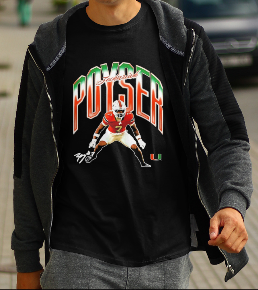 Zechariah Poyser Miami Hurricanes NCAA Football Player 7 UM T-Shirt