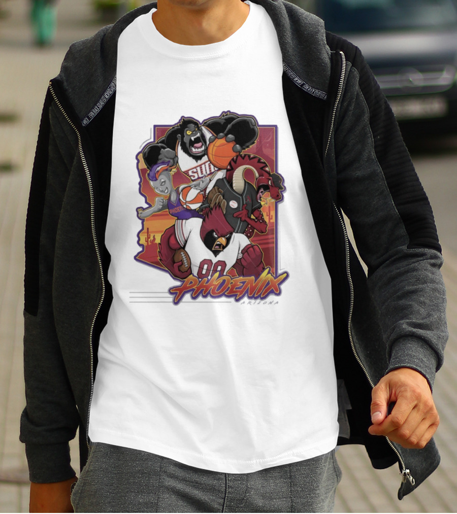 Phoenix Suns Gorilla Coyotes Snake Cardinals Bird Mascots Collage T-Shirt