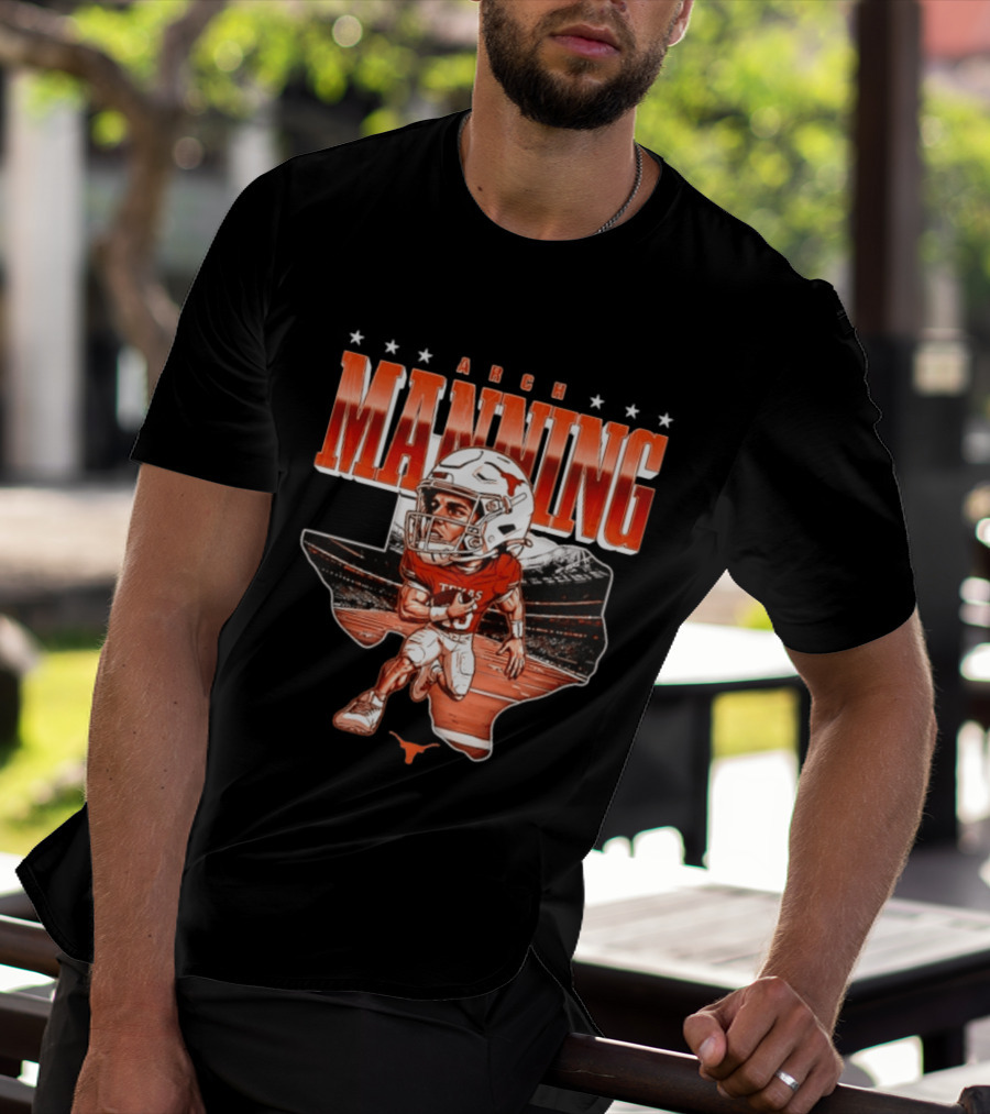 Arch Manning 16 Texas Longhorns NCAA Football Caricature Texas Stadium T-Shirt