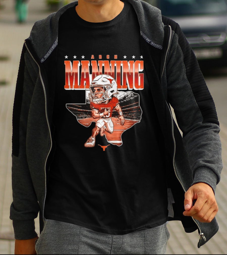 Arch Manning 16 Texas Longhorns NCAA Football Caricature Texas Stadium T-Shirt