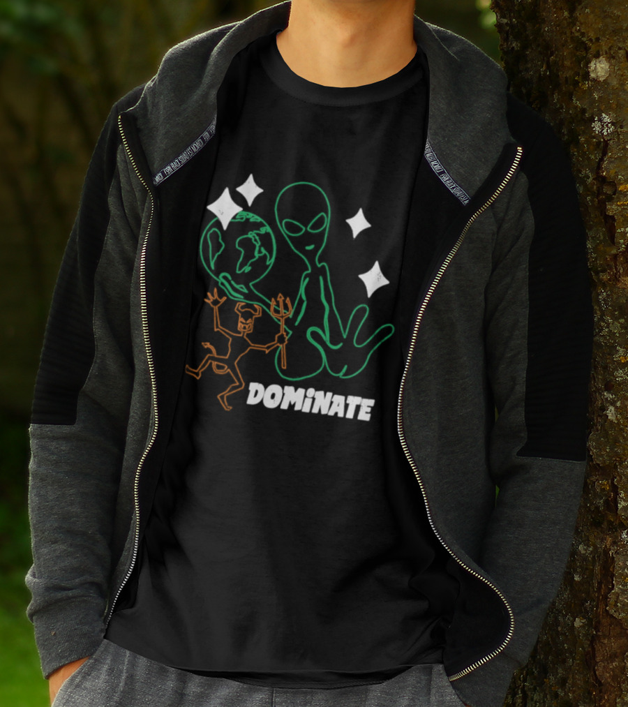 Dominate Alien Devil Earth UFO Stars T-Shirt