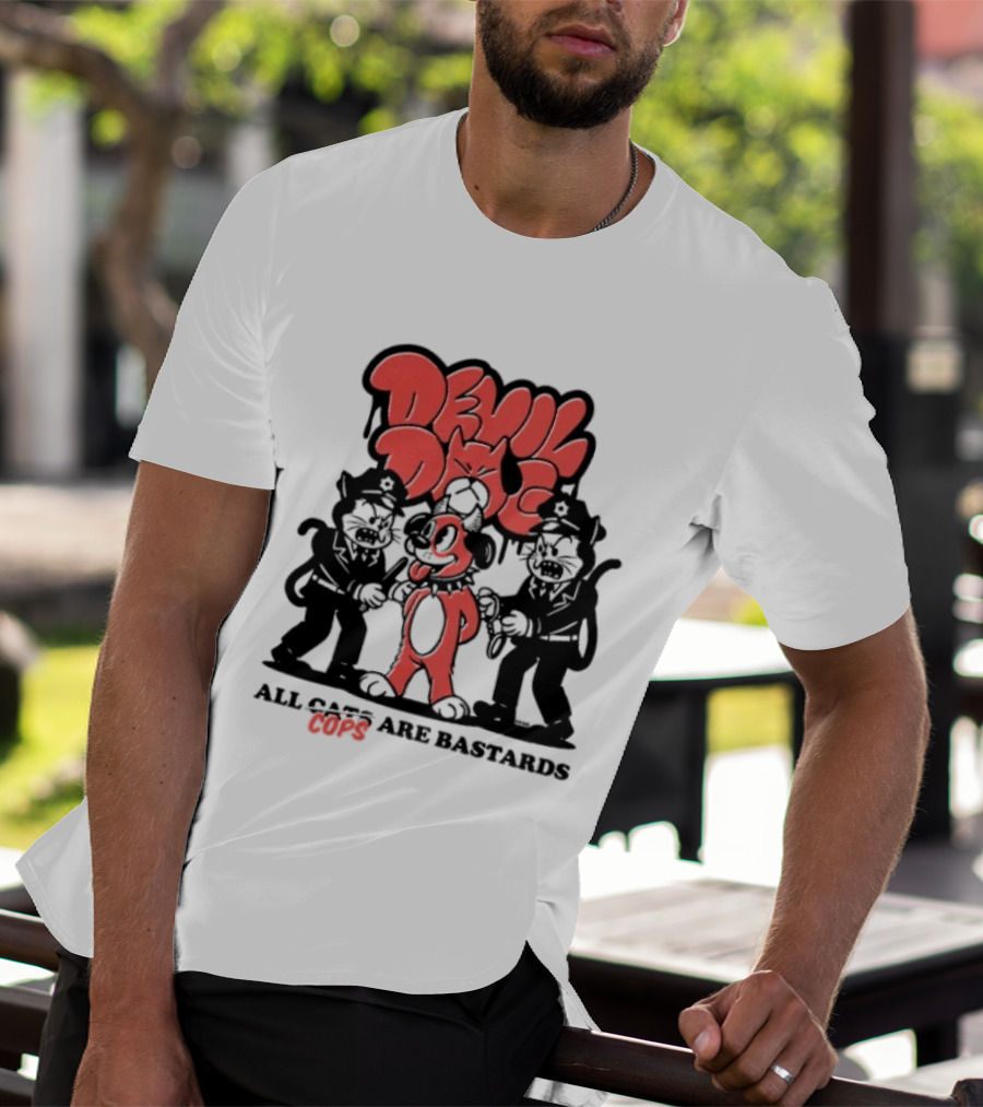Devil Dog All Cats Are Bastards ACAB Bold Red Black T-Shirt