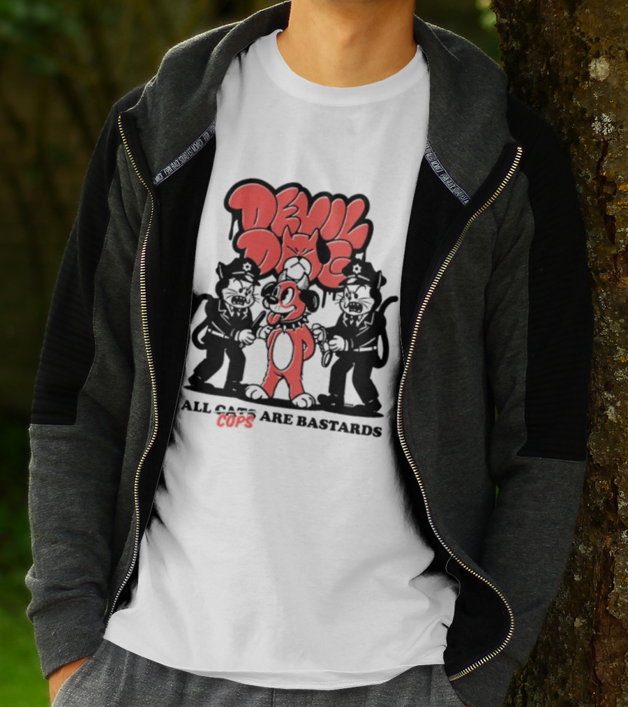 Devil Dog All Cats Are Bastards ACAB Bold Red Black T-Shirt
