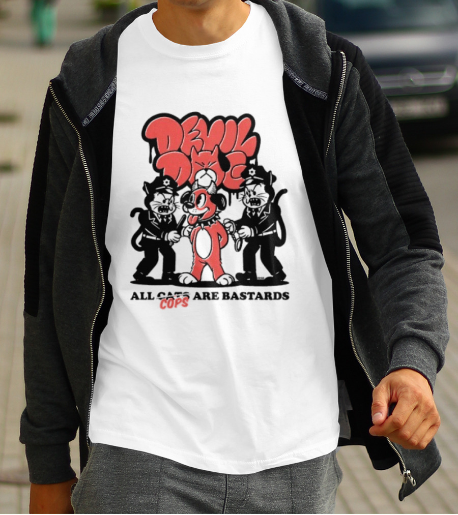 Devil Dog All Cats Are Bastards ACAB Bold Red Black T-Shirt