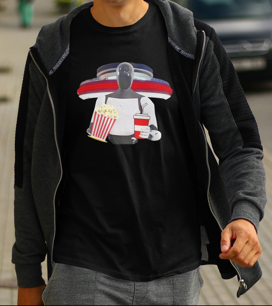 Tesla Robot With Popcorn And Drink At Retro Diner T-Shirt