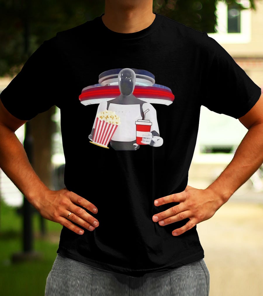 Tesla Robot With Popcorn And Drink At Retro Diner T-Shirt