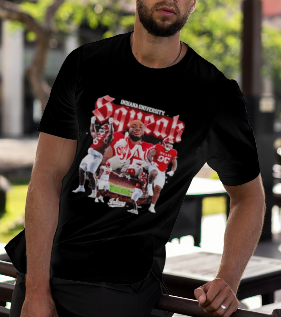 Indiana University Squeak Collage Featuring Indiana 96 Football Player In Red Uniform T-Shirt