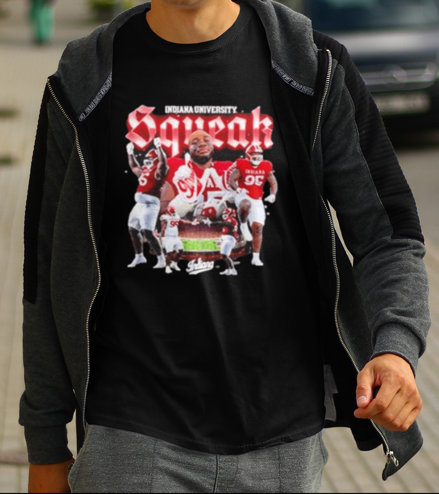 Indiana University Squeak Collage Featuring Indiana 96 Football Player In Red Uniform T-Shirt