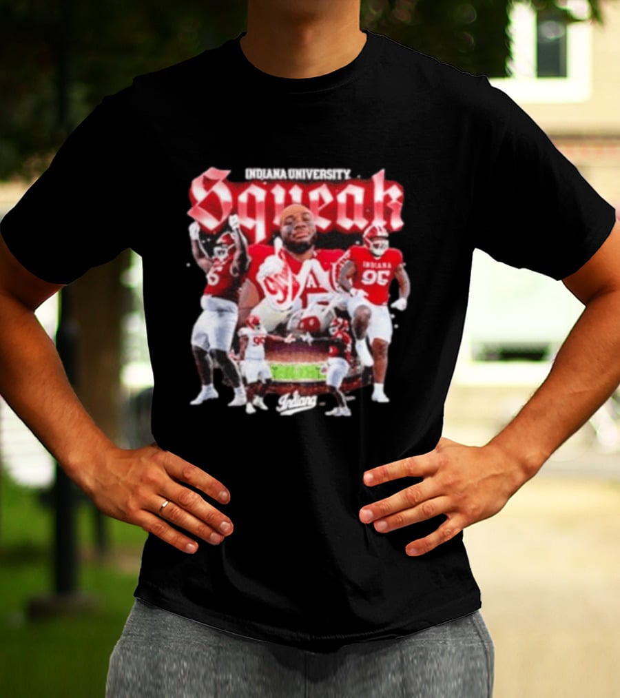 Indiana University Squeak Collage Featuring Indiana 96 Football Player In Red Uniform T-Shirt