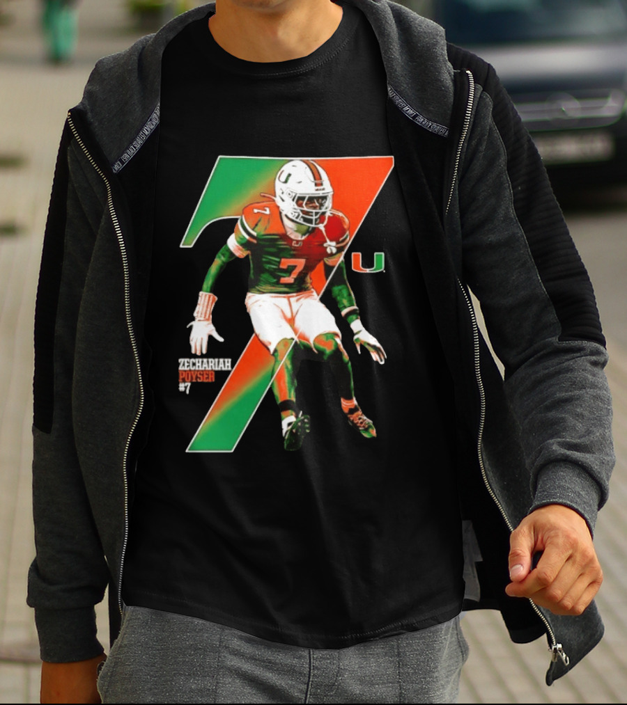 Zechariah Poyser 7 Miami Hurricanes NCAA Football Player T-Shirt