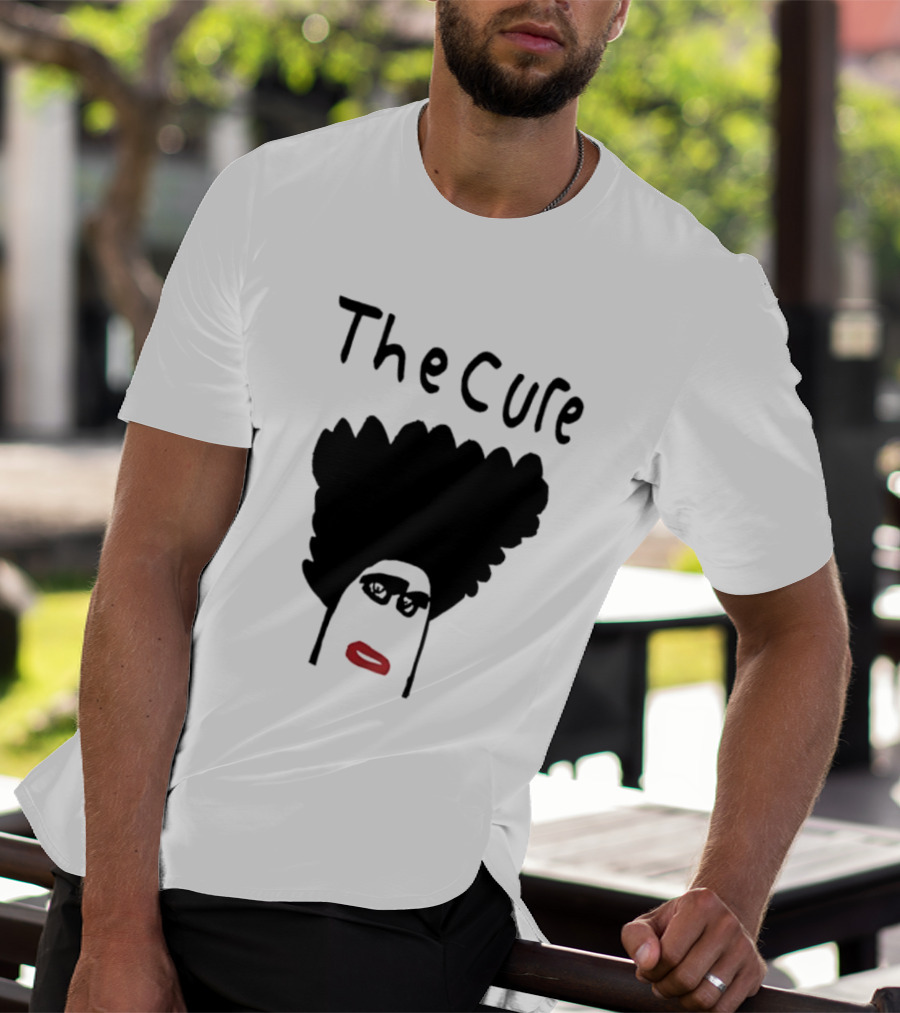 The Cure Hand Drawn Robert Smith Bold Hair Red Lips Black Glasses T-Shirt