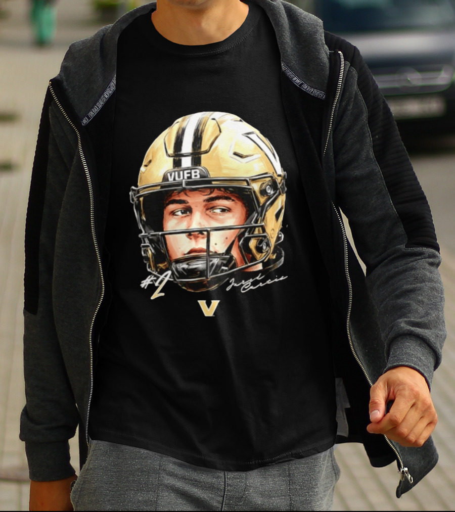 Jared Curtis 2 VUFB Vanderbilt Football Helmet T-Shirt