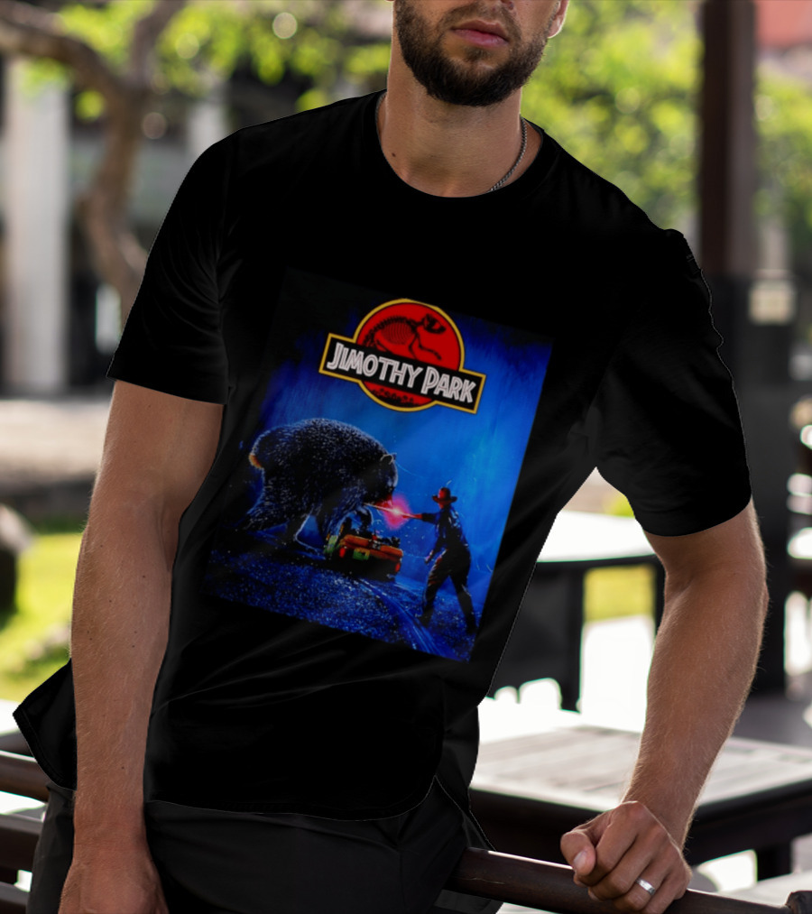 Jimothy Park Dinosaur Adventure Lampoon With Bear Scene T-Shirt