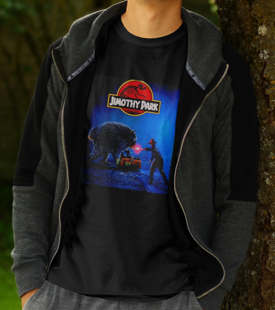 Jimothy Park Dinosaur Adventure Lampoon With Bear Scene T-Shirt
